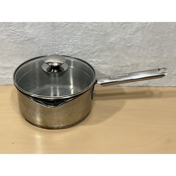 WearEver Stainless Saucepan Set 1 Qt + 2 Qt Glass Strainer Lids Double Spout - Picture 6 of 12